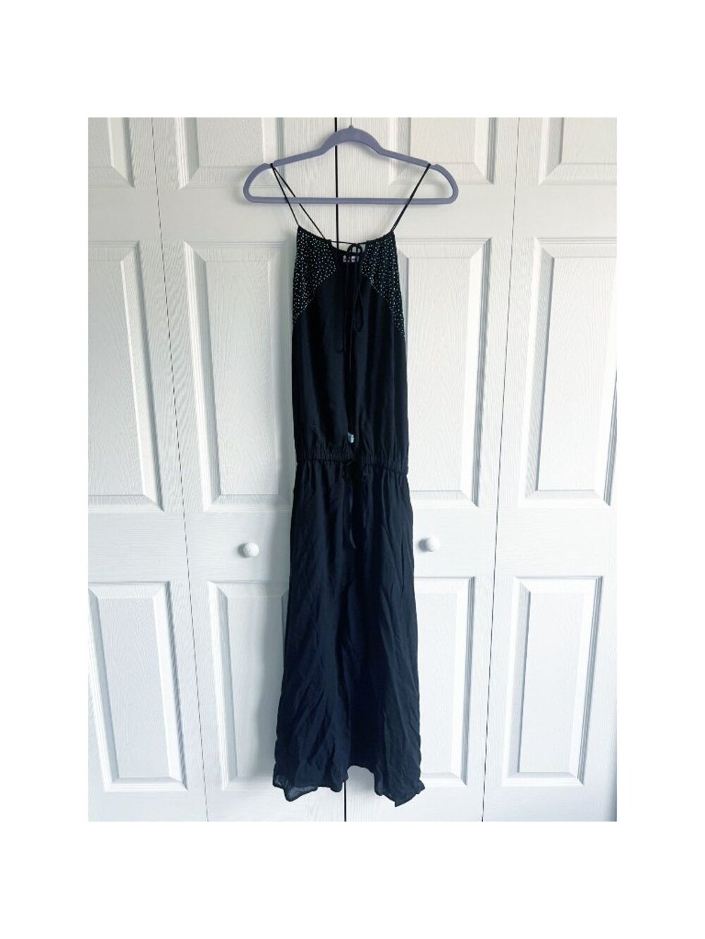 Tiare Hawaii Black Blue Beaded Sleeveless Maxi Dress Women's One Size OS